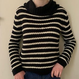 Cozy Striped Cowl Neck Sweater (black + white, size XS)